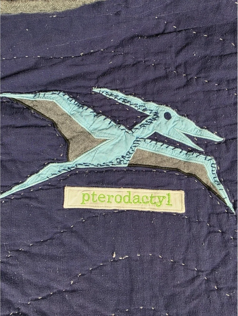 Pottery Barn Kids Quilt Dinosaur Applique Embroidered Full 86x86 Pre-owned